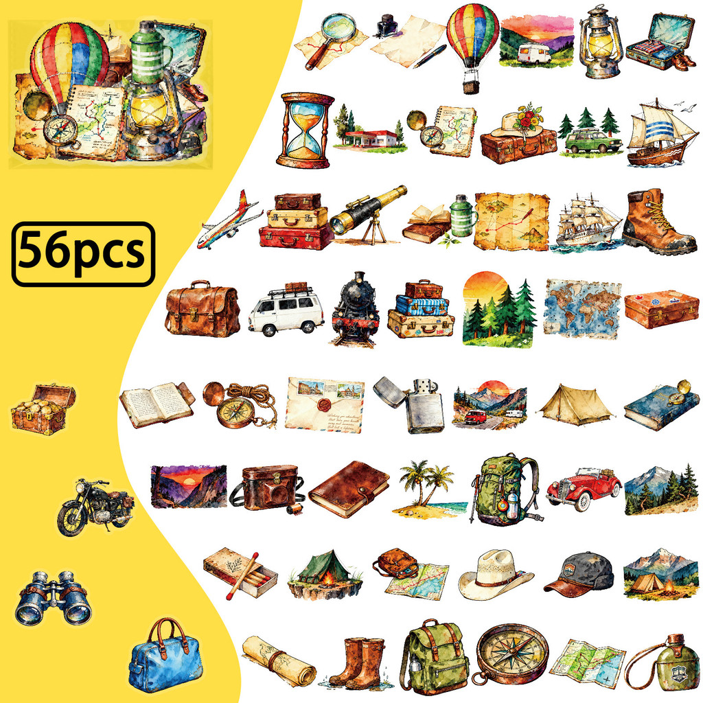 Outdoor Adventure Stores - 56 Adesivos PET Transparentes Estilo Aquarela